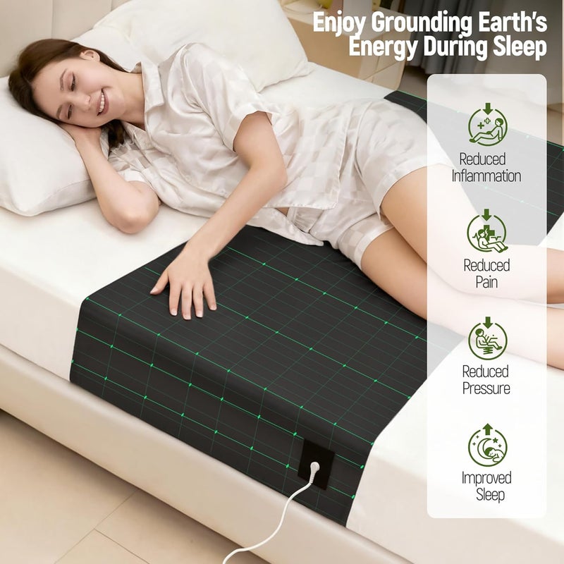 Groundingtop Grounding Sheets, Grounding Mat for Bed 90% Cotton+10% Pure Silver Fiber Grounded Earth Sheets Conductive Sheet for All Mattress Sizes Queen Cal King Full Twin, 106"x23.6" (Black) - Image 2
